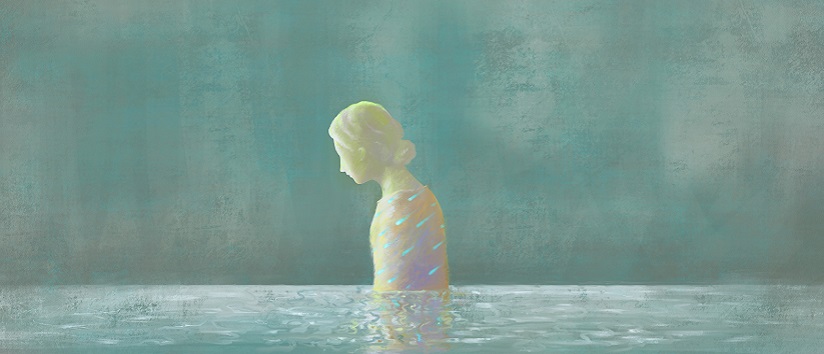 Imagination of sad women in water, sadness, loneliness, hopeless, problem concept illustration, fantasy surreal painting art, emotional, beauty