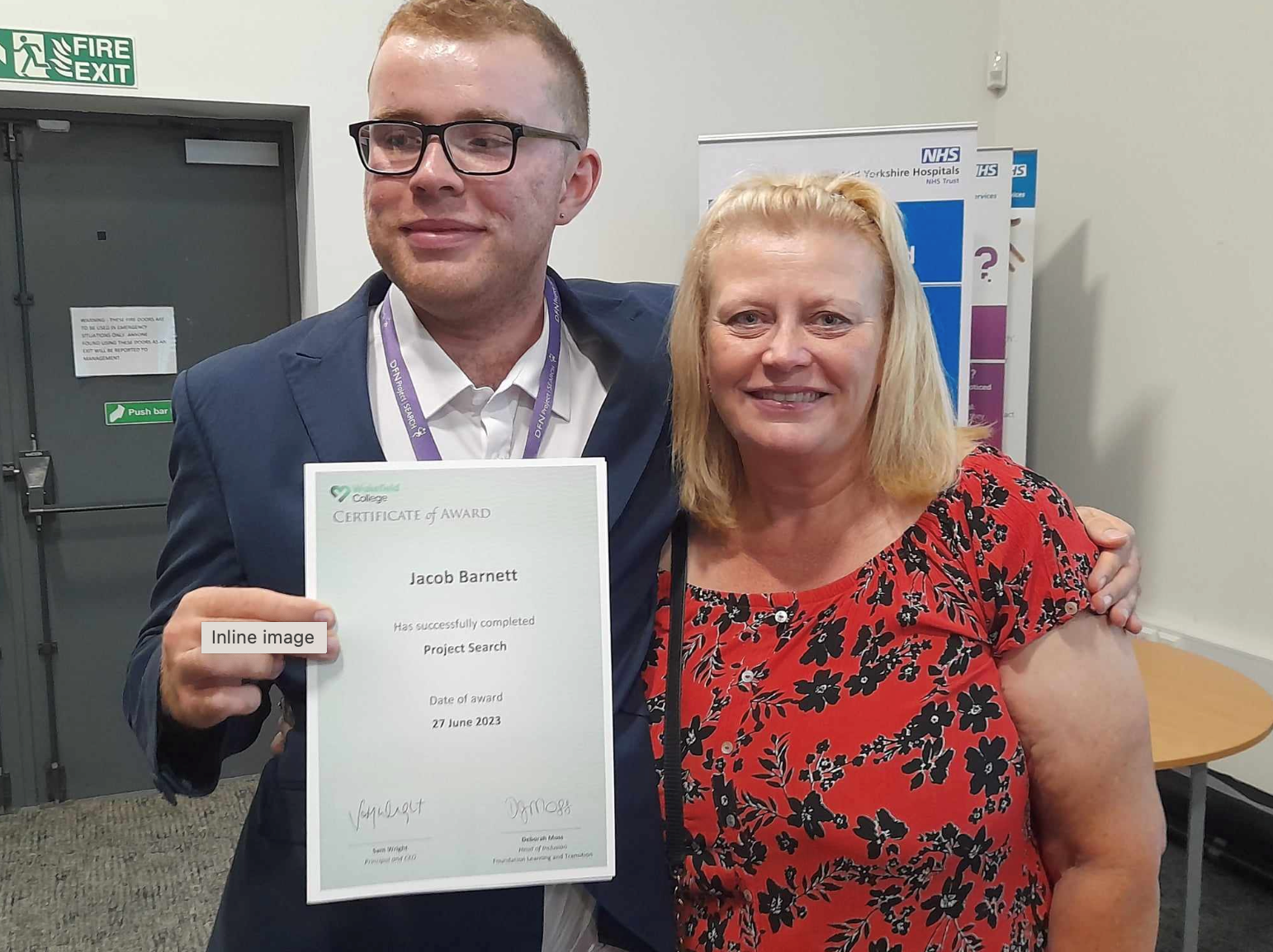Tracy and Jacob Barnett, a young person with SEND who has graduated from a supported internship/employment programme